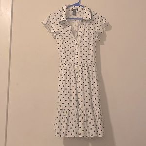 Vintage looking coquette white dress with black hearts ruffled sleeves size L